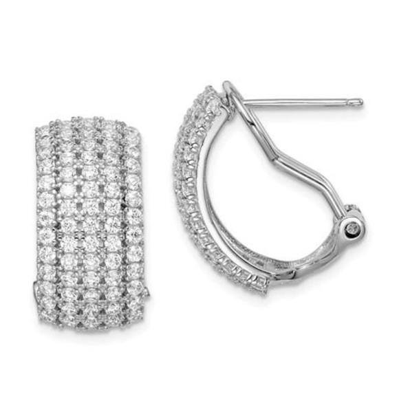 925 Sterling Silver Elegant CZ Omega Earrings